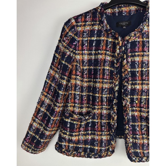 Talbots Tweed Jacket Sunflower Plaid Pockets Women's Size 14P 14 Petite Office - Picture 3 of 9
